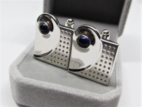 Vintage ANSON Bullet Cuff-Links- Royal Blue Glass… - image 1