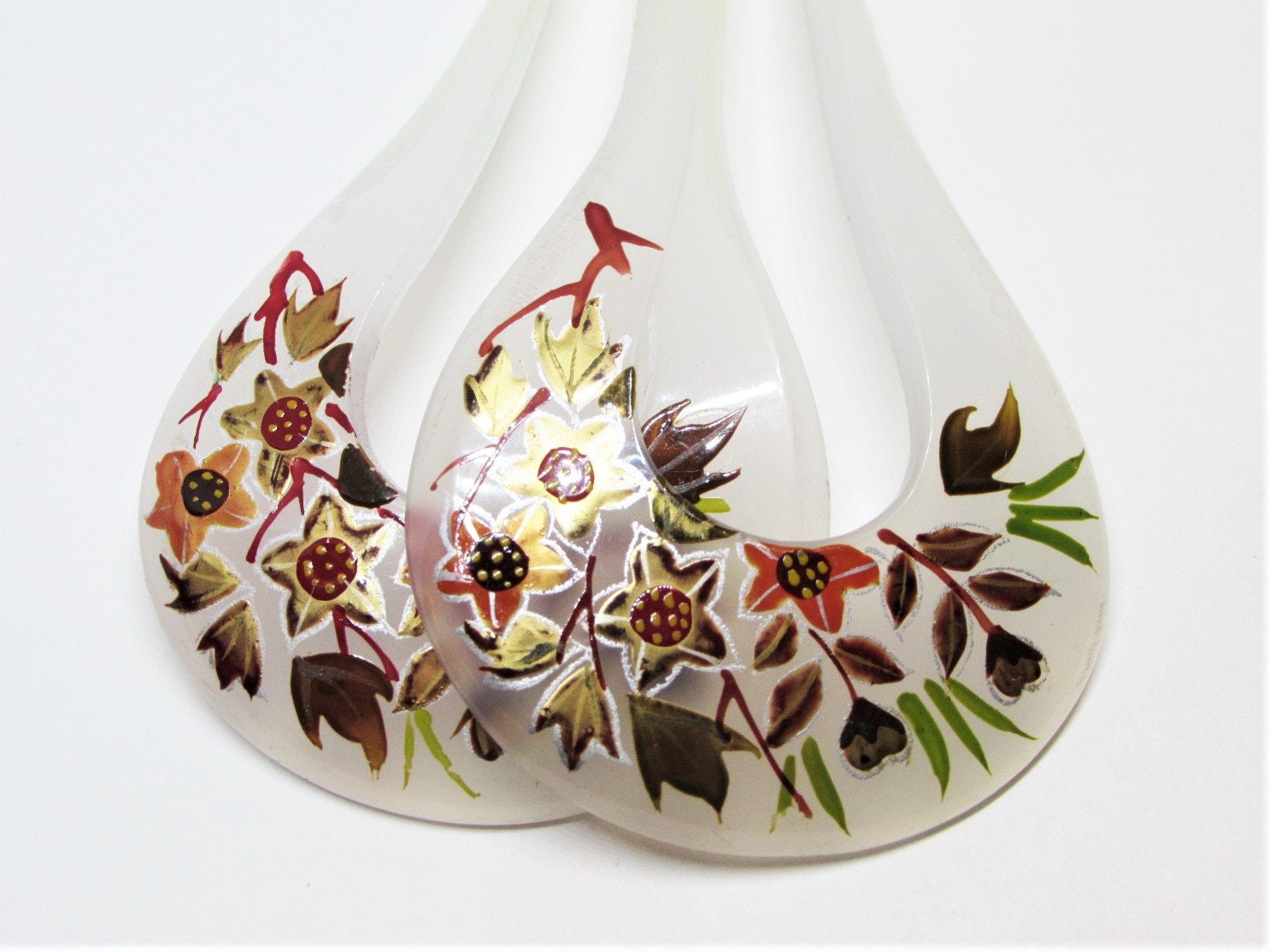 Rare Vintage Large Clear Plastic Hair Forks Autumn Floral Etsy 日本