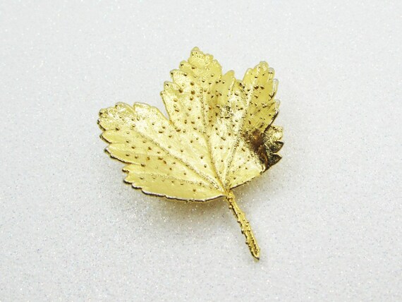 Vintage 24K Gold Dipped Real Leaf Brooch- Europea… - image 1