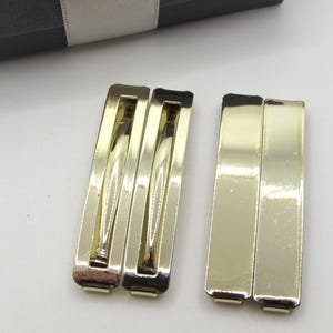 Set of 2 Vintage 1970&#39;s GOODY Stay-Tight Shiny LIGHT GOLD Barrettes- 2&quot; Long Rectangle Shaped Hair Clips- Hair Accessory for Women or Girls