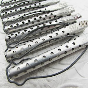 Set of 8 Vintage GOODY Medium Size Aluminum Metal Curlers- Short 3/8&quot; Diameter Rollers- Finger Wave Wet Pin-Up Curl Clips- Hair Styling Tool