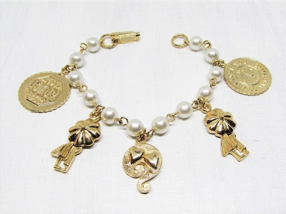 Vintage Charm Bracelet for Girls, Heart Love Roma… - image 1