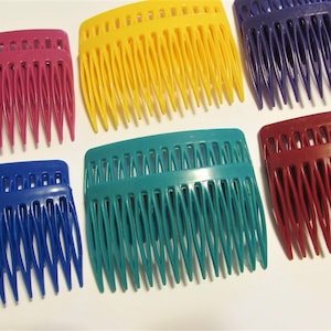 One (1) Pair Vintage 1980s Simple Hair Combs- Pink, Yellow, Purple, Blue, Teal or Red- Decorative Side Combs- Hair Accessory for Women