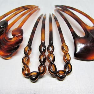 Vintage FRENCH Hair Forks (Set of 2), Tortoise-Shell Hair Pins, Hair Combs, Hair Sticks, Chignon Bun Pins, 1970s Hair Accessories for Women