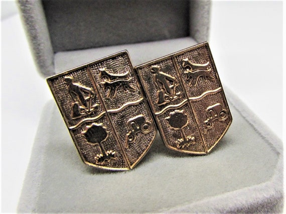 Vintage Gold Shield Cuff-Links- Navy Military Pat… - image 3
