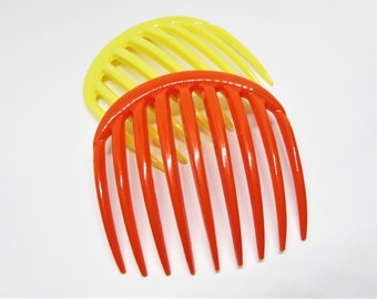 One (1) Vintage 1960s MOD Pop Art Hair Comb- Large Orange or Yellow Comb- French Twists, Rolls, Chignon Buns- Made in France Hair Accessory