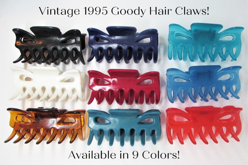 One 1 Vintage 1995 Goody Hair Claw Clip Comb Colorful Red White Blue Black or Green Womens Girls Hair Accessory for Thick or Thin Hair image 1