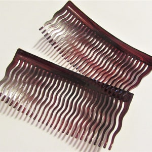 3.5 Long Vintage FRENCH Cherry Red Hair Comb Set, Pretty Side Combs / Hair Slides, Made in France, 1970s Accessory for Women, Red Head Gift image 5