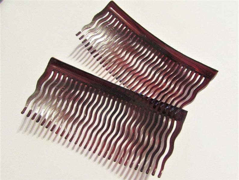 3.5 Long Vintage FRENCH Cherry Red Hair Comb Set, Pretty Side Combs / Hair Slides, Made in France, 1970s Accessory for Women, Red Head Gift image 5