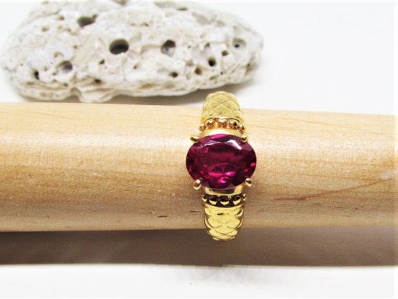 Vintage Designer LIND Simulated Ruby Ring, Red Ov… - image 7