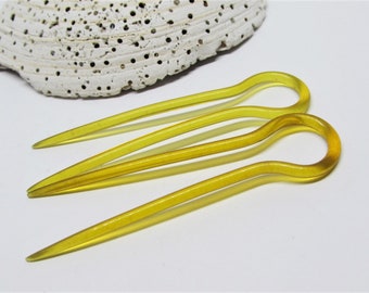 Antique Edwardian 2.5" Yellow Hair Pin Set, U-Shaped Celluloid Plastic, Formal Updo  French Twist Chignon Bun Pins, 1910s Art Deco Accessory