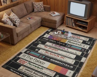 Retro VHS Kassettenteppich, 80er Filmnacht Teppich, Vintage Wohndekor Teppich, Popkulturelle Bodenmatte, Vintage Teppich