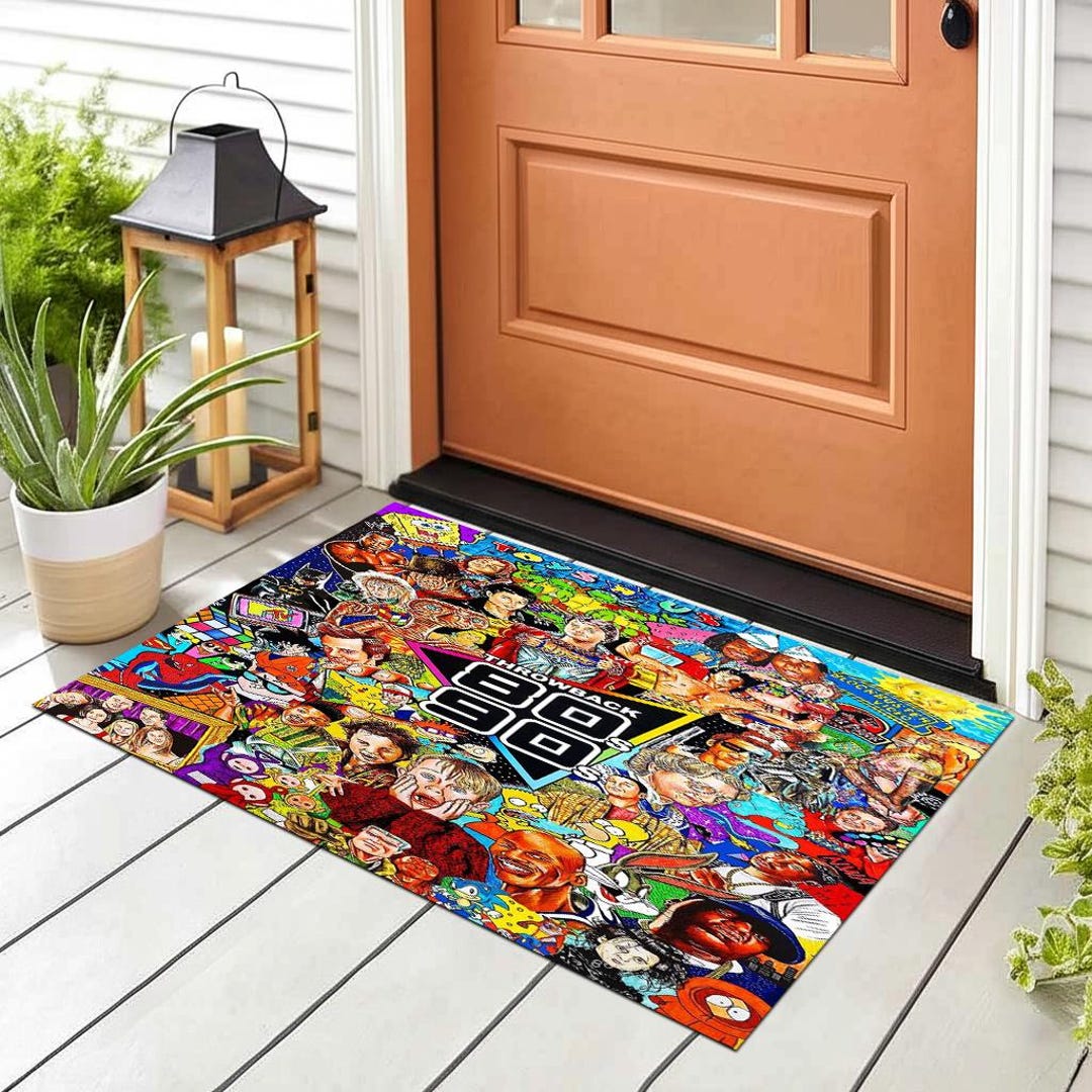 Retro 80s 90s Door Mat: Nostalgic Throwback Rug, Vintage Cartoon