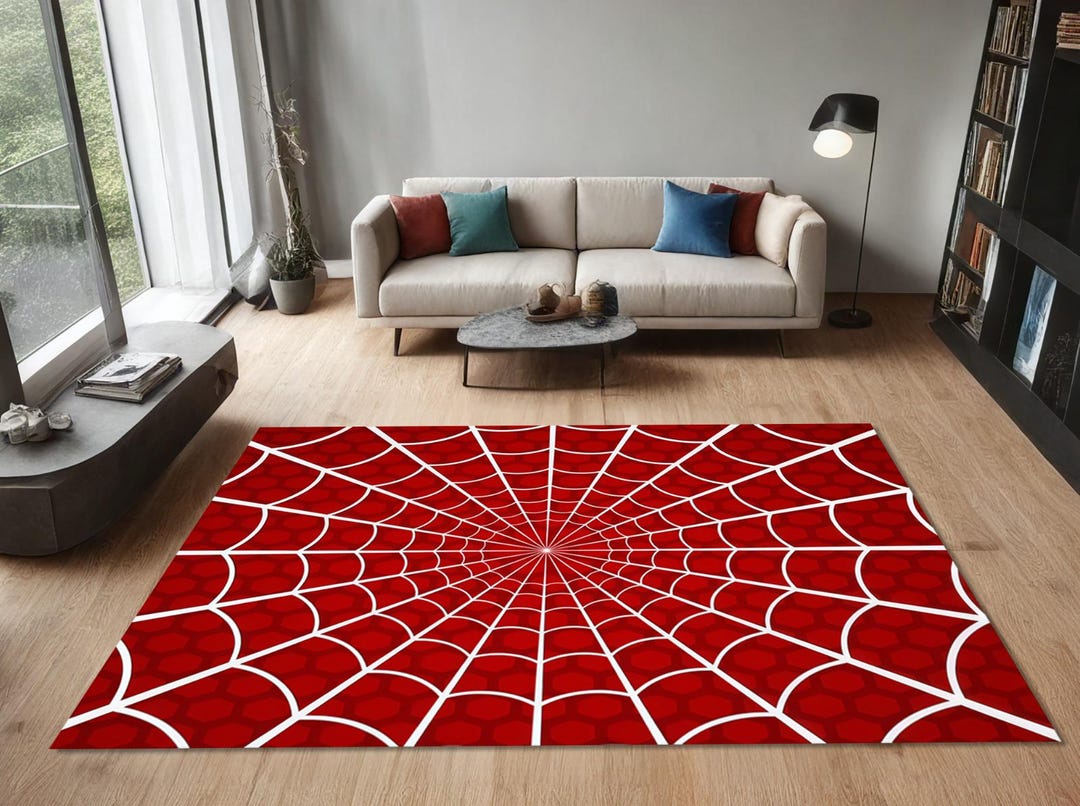 3D Spider Web Rug: Red Modern Living Room Carpet, Cool Geometric Floor ...