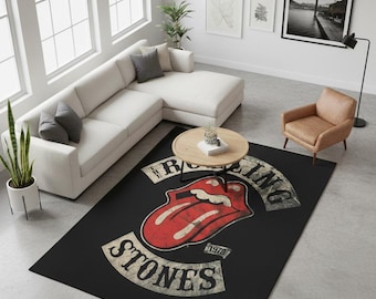 ローリング・ストーンズ ラグ：音楽バンドアート、滑り止め加工、洗濯