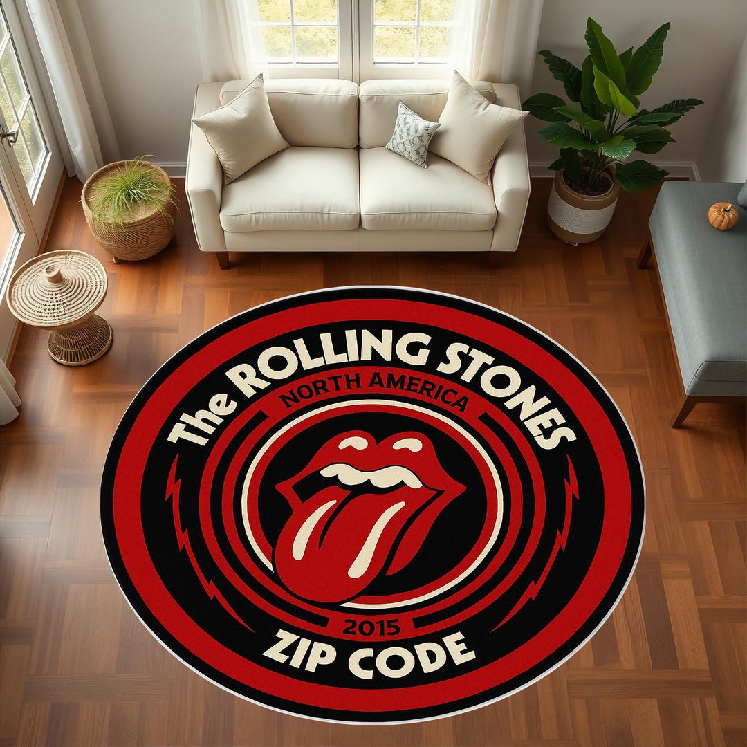 Rock Style Round Rug: 3D Printed Music Theme Carpet, Red Black Circle ...