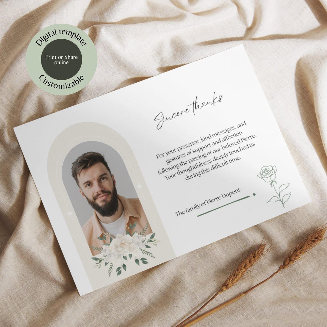 Digital Funeral Thank You Card Template With Photo Personalized and ...