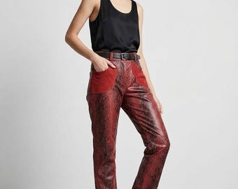 Balenciaga Red Snakeskin Leather Pants