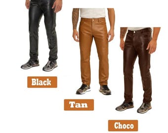 Herren Bikerhose aus echtem Rindsleder | Handgefertigte Lederhose | Verstellbare Taille und Taschen | 3 Farben