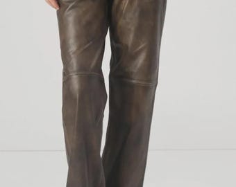 Damen Brown Rindsleder Hose - Relaxed Fit Motorrad Biker Hose