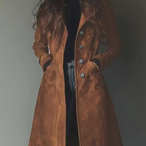 Women's Elegant Retro Leather Coat - Long Formal & Everyday Outerwear, Button-Front Closure - Made to Order