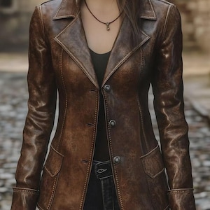 Vintage Brown Leather Jacket: Handmade Distressed Slim Fit Coat