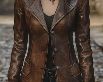Vintage Braune Lederjacke: Handgemachte Slim Fit Lederjacke im Used-Look