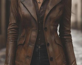 Damen Vintage Distressed Lederjacke