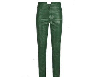 Grüne Echtlederhose für Herren - Slim Fit-Retro-Rockstar Jim Morrison Style Hose
