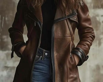 Handmade Vintage Braun Lammfell Leder Trenchcoat | Wintermantel mit Gürtel