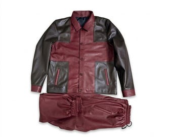 Men's Burgundy Black Biker Tracksuit