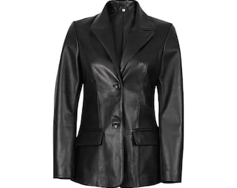 Women's Black Leather Blazer | Genuine Lambskin Jacket
