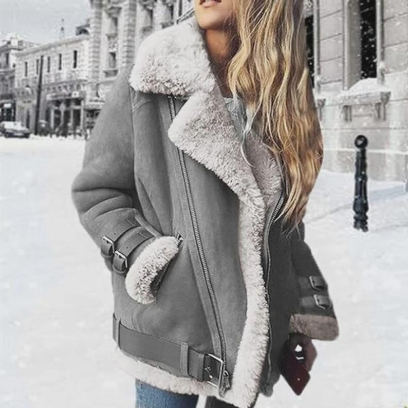 Shearling Suede Bikerjacka - Damskinnkappa bild 4