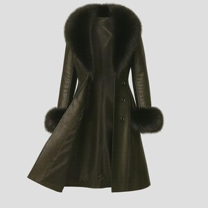 Handmade Real Leather Trench Coat | Luxury Faux Fox Fur Collar