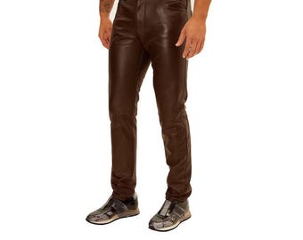 Herren Echtleder Biker Hose Braun Motorrad Reithose Handgemacht