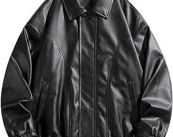 Men's Leather Jacket Oversized Vintage Varsity Jacket Lapel Racing Motorcycle Jackets Streetwear Fashion Outfits