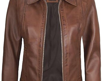Real Lambskin Leather Jackets Women's Shirt Collar Style Women's Leather Jacket For All Season