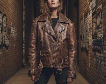 Vintage Distressed Leder Bikerjacke | Schweres gewachstes Motorrad-Mantel