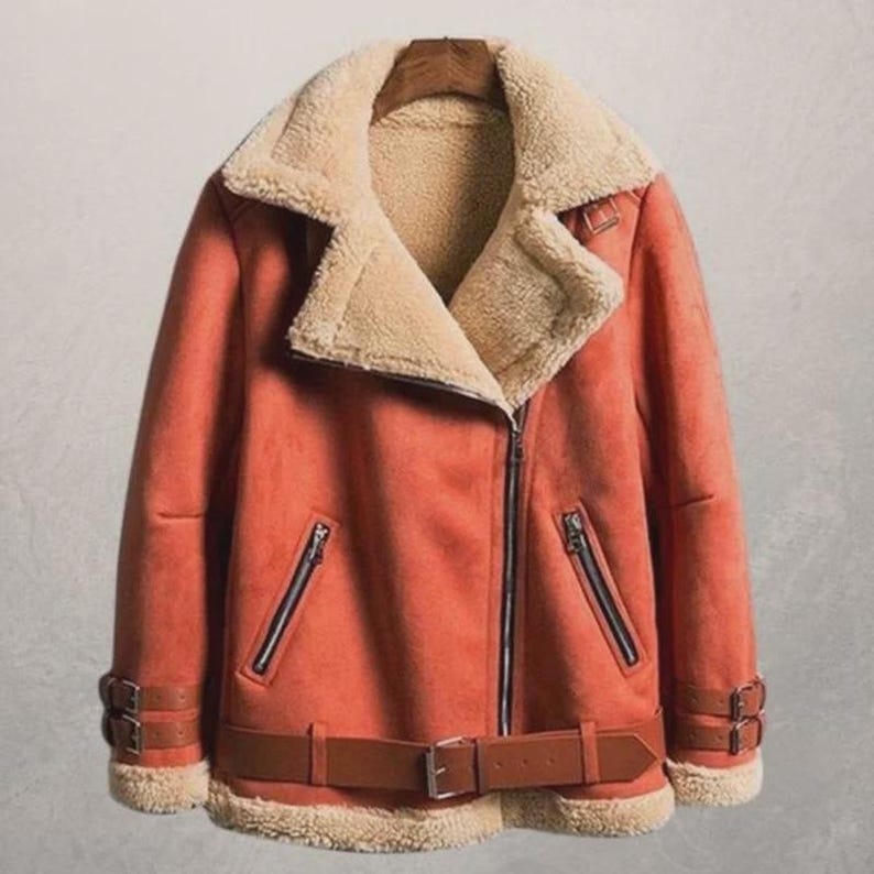 Shearling Suede Bikerjacka - Damskinnkappa bild 2