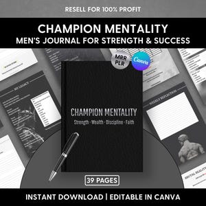 Men Journal | Champion Mentality | Leather Journal | Self Discipline, Habit, Goals | Canva Template | Digital Download