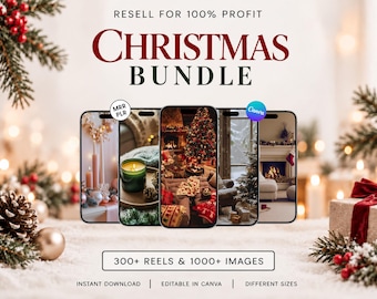 Paquete de más de 1300 reels navideños anónimos e imágenes de archivo / Contenido de marketing navideño listo para usar para Instagram y TikTok con ganchos, Canva MRR PLR