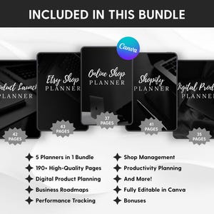 Paquete de planificador de negocios online / Planificador de productos digitales, tiendas Etsy y Shopify / Lanza y haz crecer tu negocio / Plantilla editable de Canva imagen 2