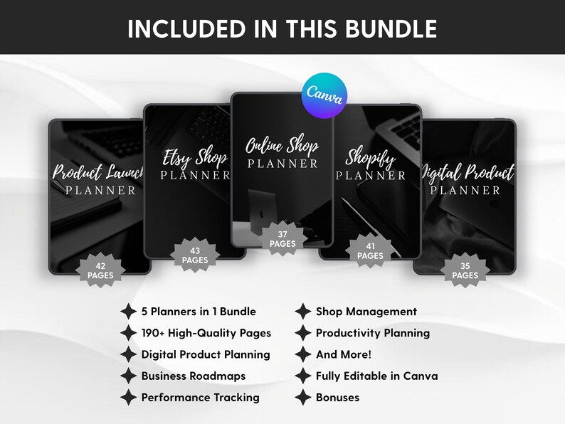 Paquete de planificador de negocios online / Planificador de productos digitales, tiendas Etsy y Shopify / Lanza y haz crecer tu negocio / Plantilla editable de Canva imagen 2
