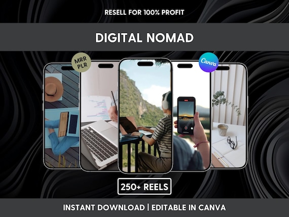 250+ Faceless Digital Nomad Reels | Travel & Remote Work Video Bundle, Editable Canva Content for Instagram TikTok with MRR PLR