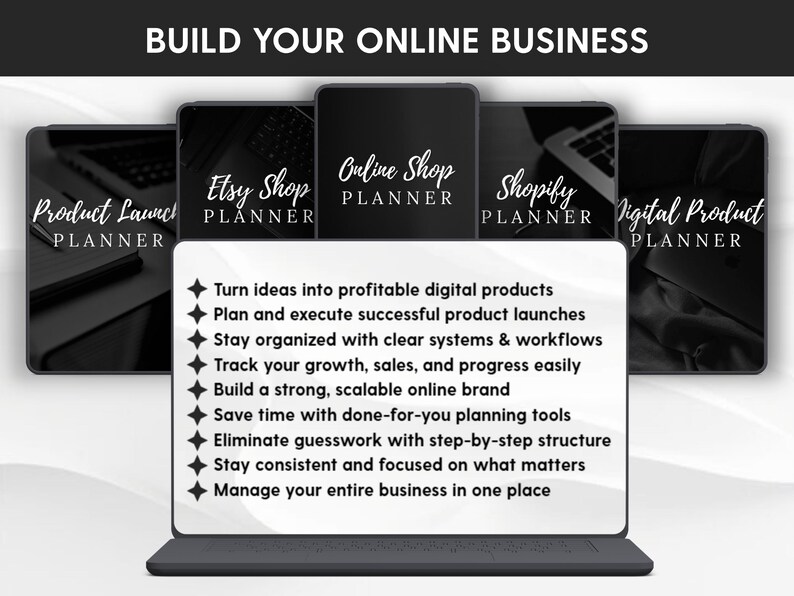 Paquete de planificador de negocios online / Planificador de productos digitales, tiendas Etsy y Shopify / Lanza y haz crecer tu negocio / Plantilla editable de Canva imagen 3