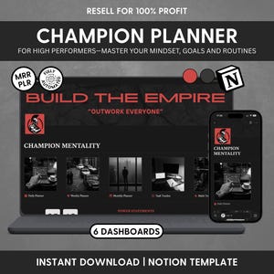 Szablon pojęcia „mentalność mistrza” | Planer produktywności, planer dzienny, tygodniowy i miesięczny, narzędzie do śledzenia nawyków i menedżer zadań |