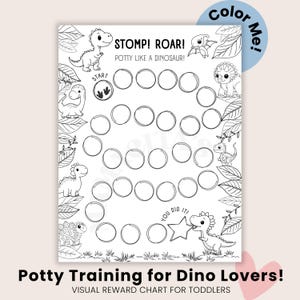 Color Me Dinosaur Potty Training Chart Printable | Toddler Potty Reward Chart | Positive Reinforcement Toilet Training Tracker for Boys
