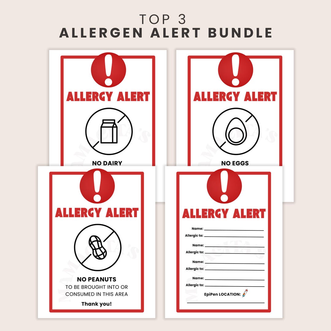 Allergy Alert Sign Printable Bundle Daycare Classroom Food Allergy Allergy Alert Sign Printable Bundle Daycare Classroom Food Allergy