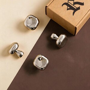 Polished Brass Square Mushroom Cabinet Knob, Modern Minimalist Drawer Pull