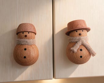 Tirador de madera con forma de muñeco de nieve para armario de pared, tirador de madera natural para cajón de armario.